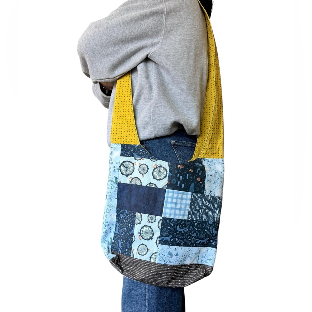 Patchwork Shoulder  Crossbody Bag with Yellow Strap